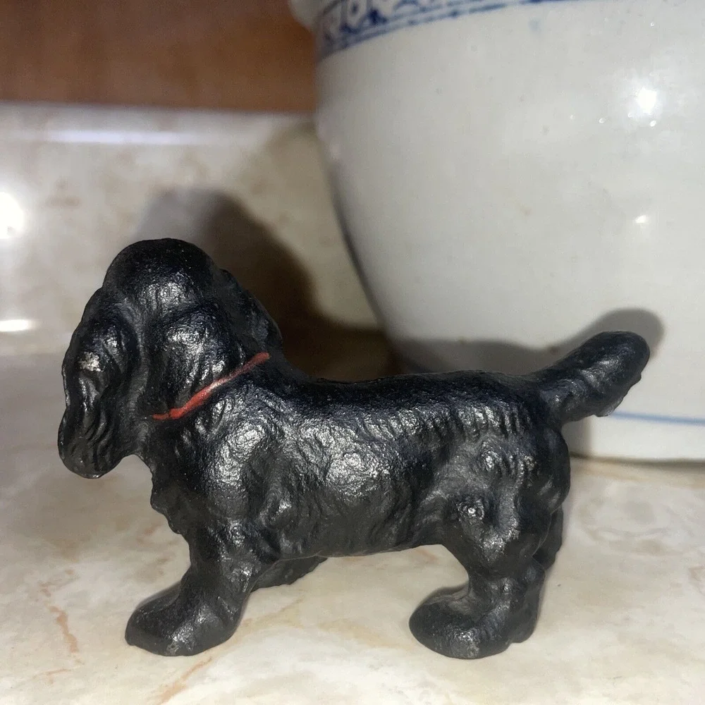 Vintage Hubley Black Solid Cast Iron Cocker Spaniel Dog 4